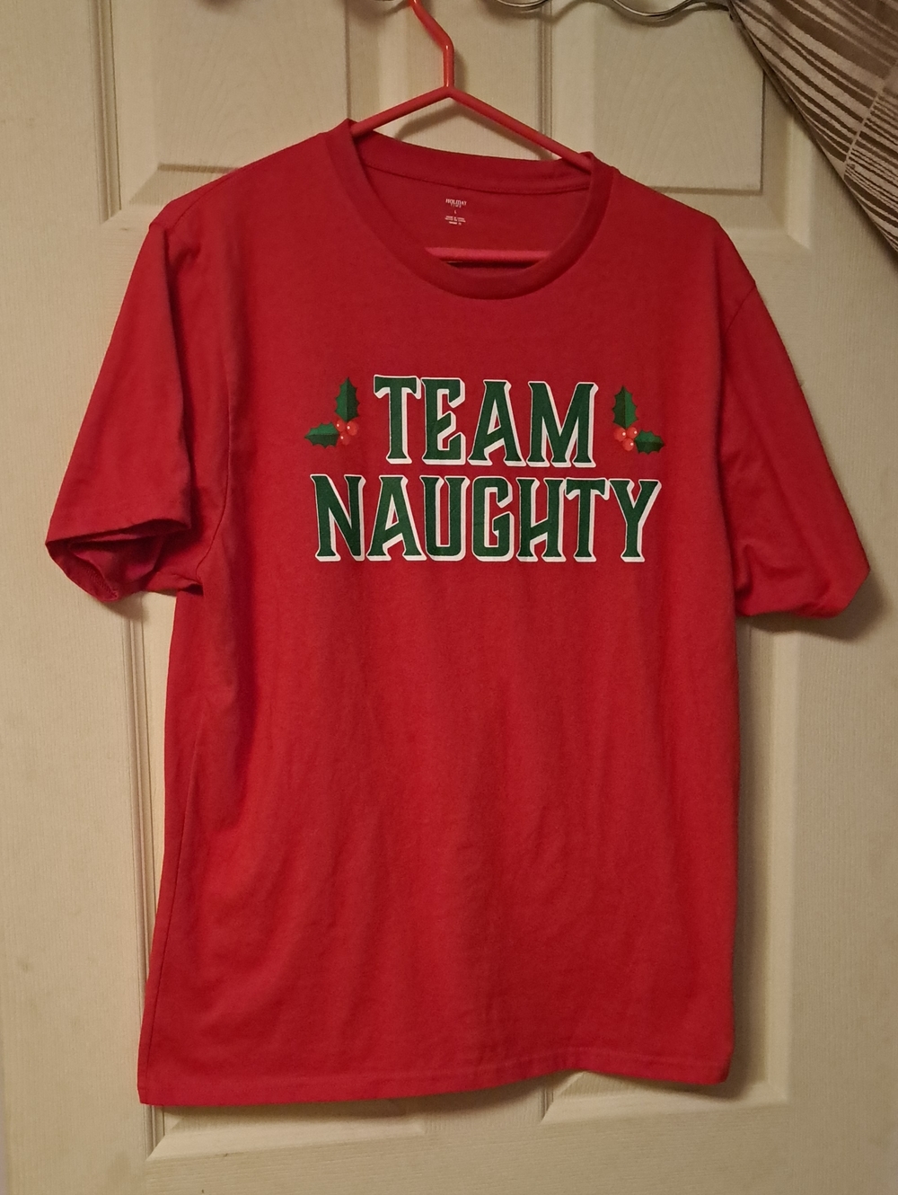 Holiday Time Red 'Team Naughty' Graphic Tee Size L  Never Worn